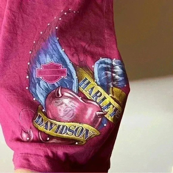 Harley Davidson Tank Women Small Fuchsia Pink Razorback Rhinestone Motorcycle - Picture 2 of 7